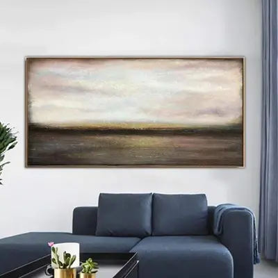 Oversize Abstract Landscape Painting Bronze Brown Art Unique Wall Decor | LONELINESS