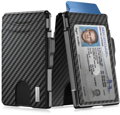 umoven Wallet for Men - Slim Leather RFID Blocking Bifold Minimalist Wallet with Metal Pop-Up Card Holder, Money Clip, Credit...