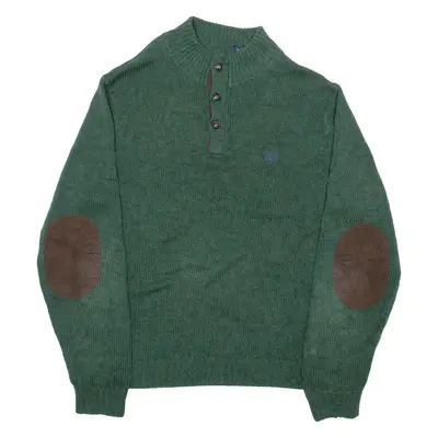 CHAPS Mens Jumper Green Button Neck Tight Knit Wool XL