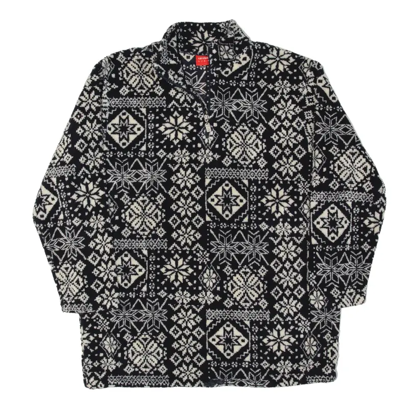 LIZ CLAIBORNE Patterned Fleece Black Crazy Pattern 1/4 Zip Womens S