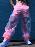Men Colorblock Sheer Casual Long Bottoms Cargo Trousers Party Street Harem Pants