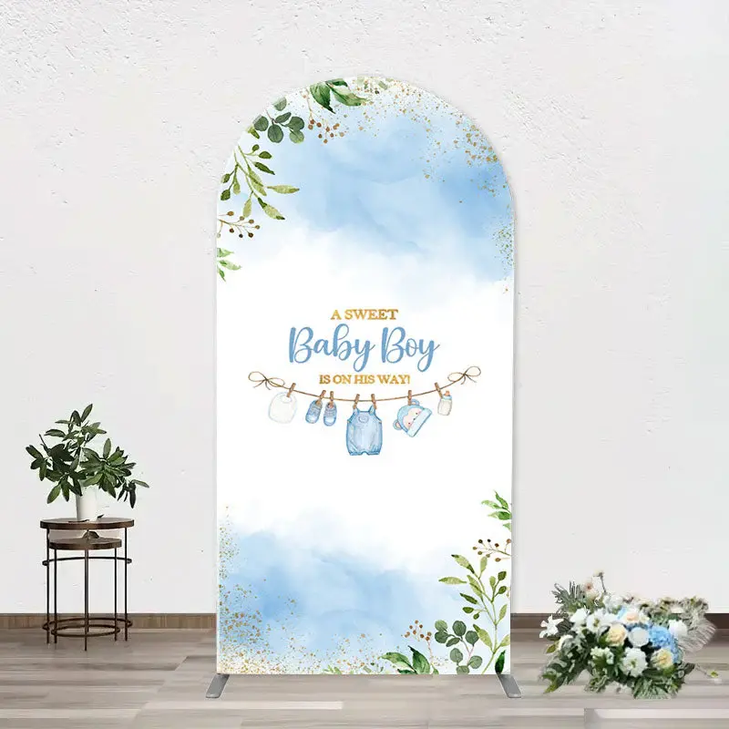 White Blue Spring Leaf Sweet Baby Boy Arch Backdrop