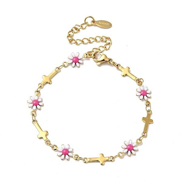 Ion Plating(IP) Enamel Flower & Cross Link Chain Bracelet