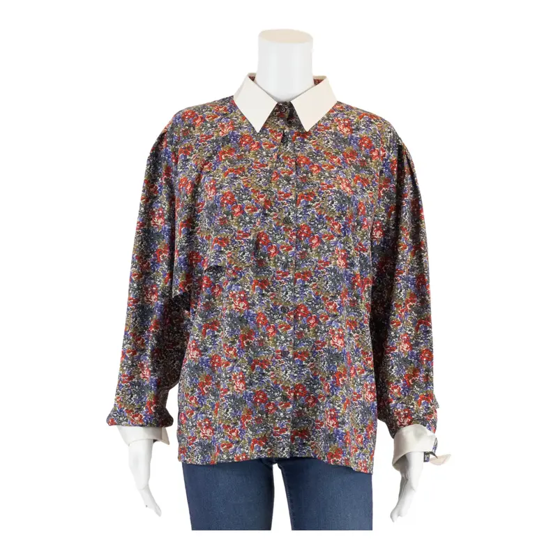 TRU Blouse Red Collared Floral Long Sleeve Womens XL