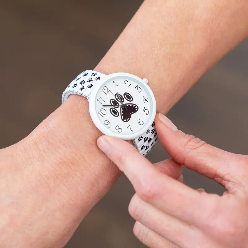 Paw Print Stretch Band Watch - Black