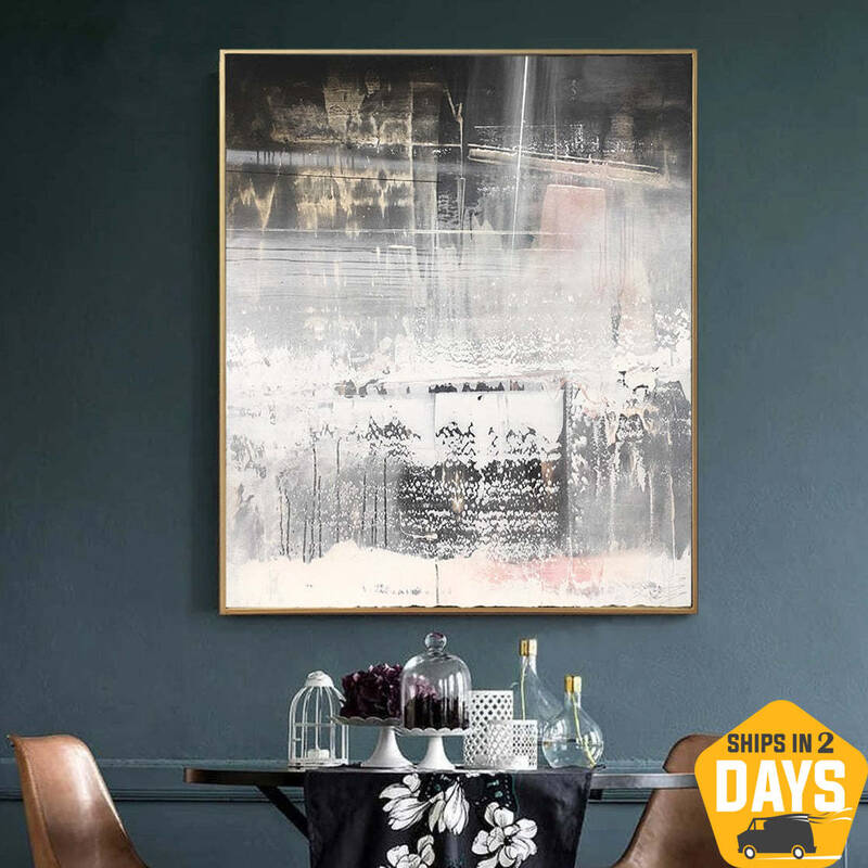 Original Abstract Black And White Paintings On Canvas Minimalist Handmade Painting Textured Oil Painting | WHITE 205 47.24&qu...