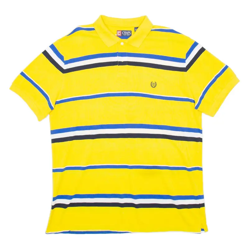 CHAPS Mens Polo Shirt Yellow Striped Short Sleeve 2XL