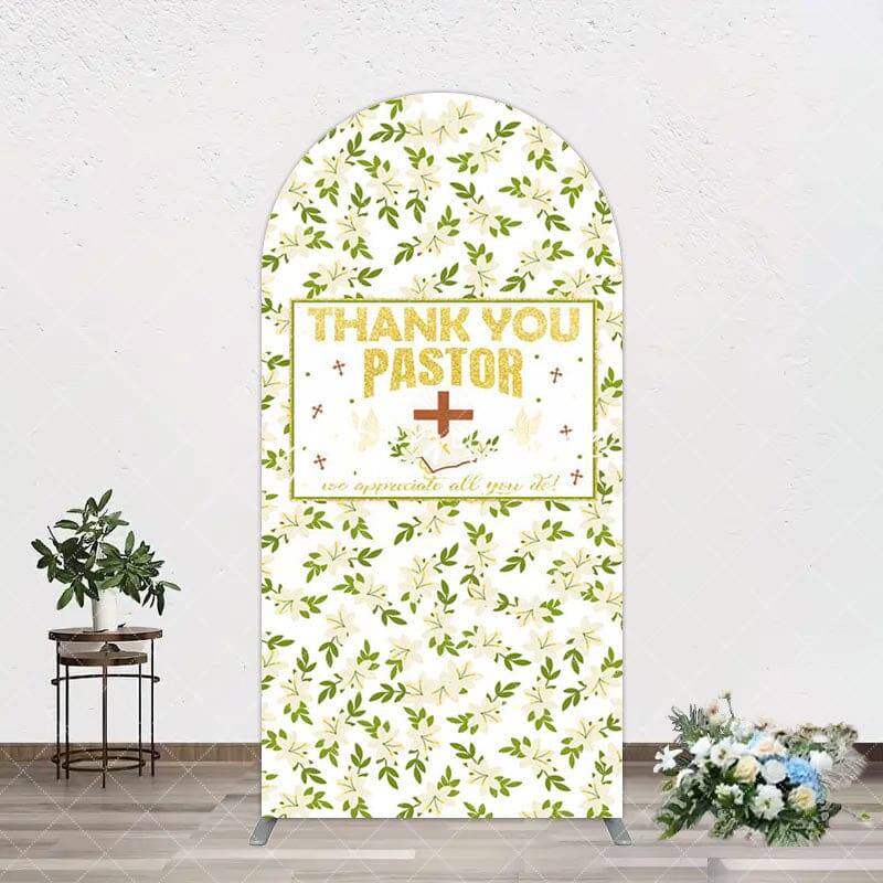Aperturee White Floral Leaves Thank You Pastor Arch Backdrop, 1.6X4FT(0.5X1.2M), 38.18 USD, arch backdrop kit, GLH0G692-A