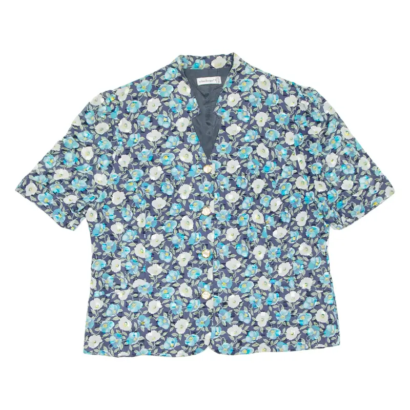 SCHNEBERGER Womens Printed Blouse Blue V-Neck Floral UK 20