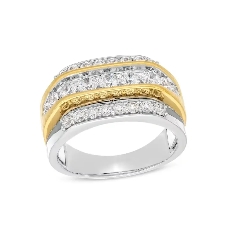 10K Two Tone Gold 2 CT.T.W. Round Lab Created Diamond Custom Wedding Ring for Men D VVS1-VS1
