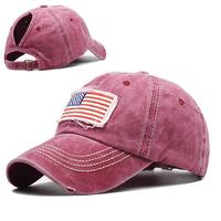 Distressed Ponytail Hat for Women American-Flag Pony Tail Caps High Bun