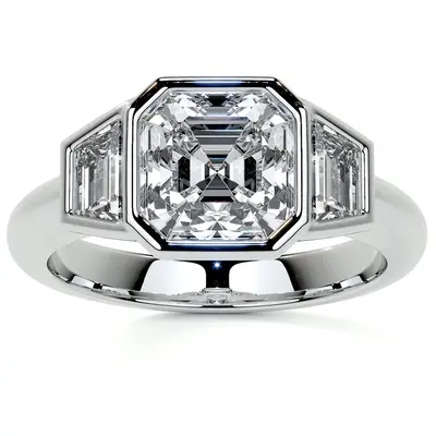 10K White Gold Princess Cut Three-Stone Moissanite Engagement Ring