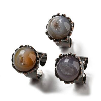 Flat Round Natural Druzy Geode Agate Open Cuff Rings