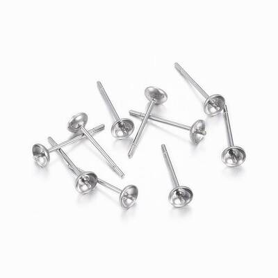Tarnish Resistant 304 Stainless Steel Post Stud Earring Settings For Half Drilled Beads