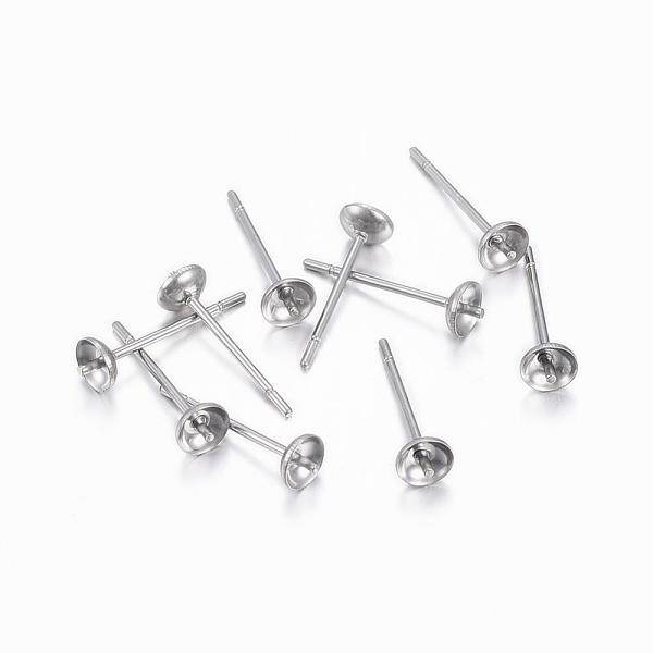 Tarnish Resistant 304 Stainless Steel Post Stud Earring Settings For Half Drilled Beads