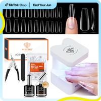 Modelones 500Pcs Soft Nail Tips Kit, 4-in-1 Nail Glue Nail Prep Dehydrate & Portable Led Lamp Nail Clipper, Easy Nail Extensi...