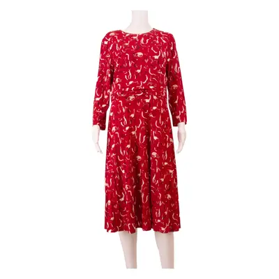 HOBBS LONDON All Over Cat Print Womens Shift Dress Red Crazy Pattern Midi UK 14