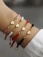 Fashion Heart Initial Bracelet, Stainless Steel Jewelry for Women, Fashion Classic Adjustable Rope Bracelet for Women & Girls...