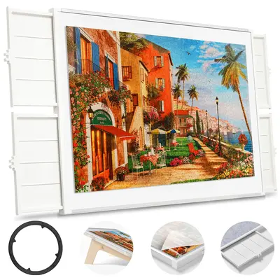 PITAPITA 1500pc Rotating Puzzle Board with Drawers and Cover, 1000 2000pc Portable Dual-sided Lazy-Susan Spinning Tilting Pu...