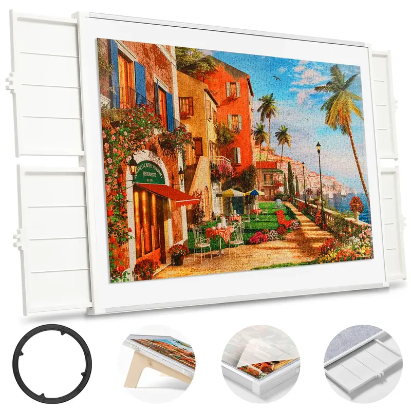 PITAPITA 1500pc Rotating Puzzle  Board with Drawers and Cover, 1000 2000pc Portable Dual-sided Lazy-Susan Spinning Tilting Pu...