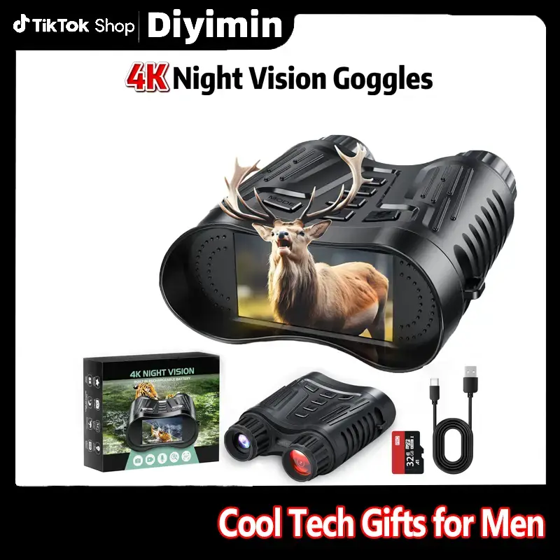 4K Night Vision Binoculars, Infrared Night Vision Goggles for Adults, 3.2'' Large Screen, 8X Digital Zoom, 32GB Card to Save ...