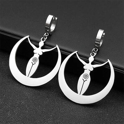 304 Stainless Steel Mythology Moon Goddess Amulet Hoop Earrings for Women