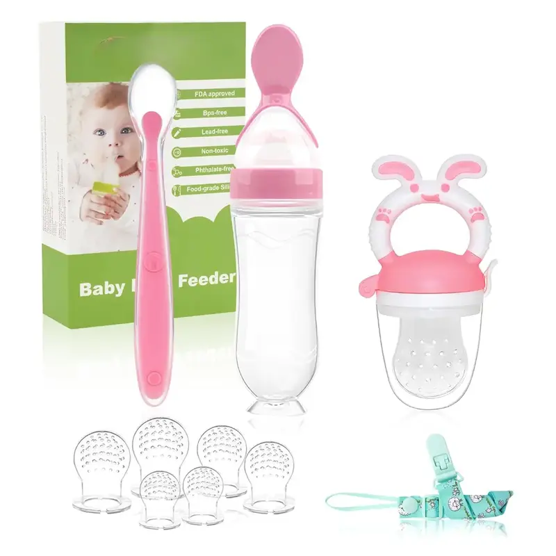 Baby Fruit Feeder Pacifier - 3 Pack | Baby Fruit Food Feeder Pacifier & Baby Food Dispensing Spoon | Fresh Fruit Teethers for...