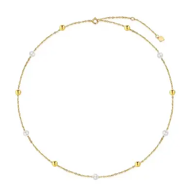 14K Gold Pearl Bead Station chain Necklace