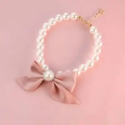 Cute Bowknot Design Pet Necklace Collars, Fashionable Pet Necklace with Pearl Decor, Pet Neck Accessories for Dogs & Cats