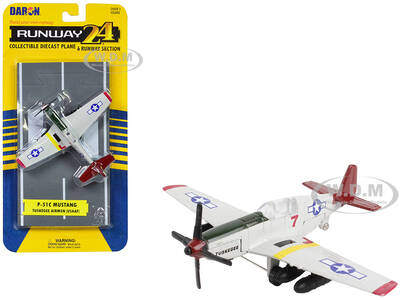 North American P-51C Mustang Fighter Aircraft Gray Tuskegee Airmen-United States Army Air Force with Runway Section Diecast...