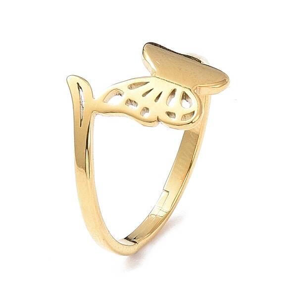 Ion Plating(IP) 304 Stainless Steel Hollow Out Butterfly Adjustable Ring for Women