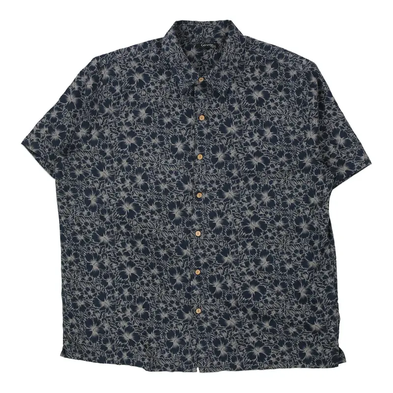 George Floral Hawaiian Shirt - XL Navy Polyester