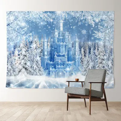 Aperturee Frozen Blue Castle Forest Snowy Winter Backdrop