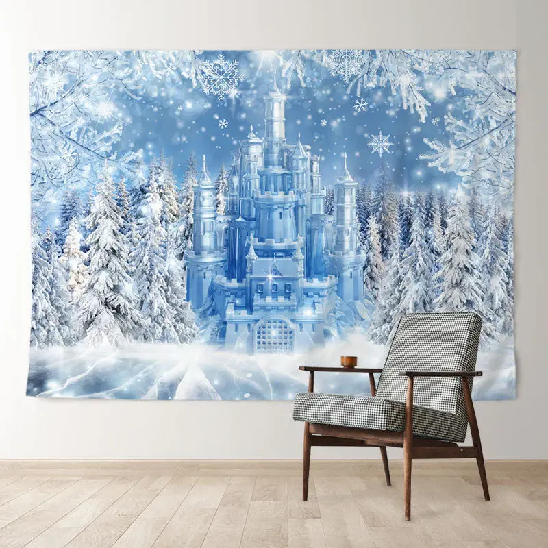 Aperturee Frozen Blue Castle Forest Snowy Winter Backdrop