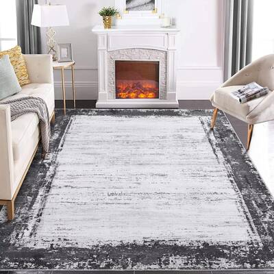 Garvee Large Rug 8x10 Modern Bordered Area Rug Washable Rug for Living Room Contemporary Border Print Accent Rug Non Slip Bac...