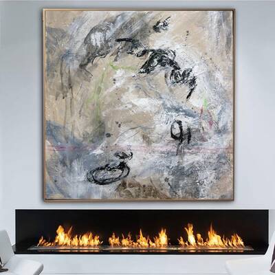 Large Abstract Gray Paintings On Canvas Aesthetic Painting 40x40 Expressionist Art Acrylic Painting New Apartment Gift Minima...
