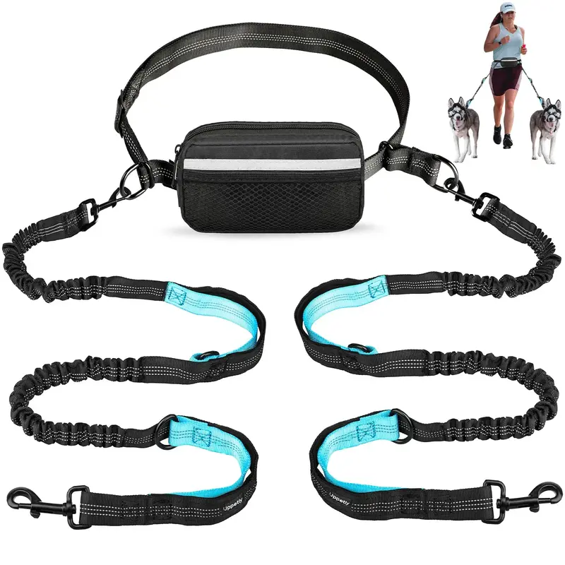 Hands Free Dog Running Leash with Adjustable Waist Belt Dual Handle Elastic Bungees Retractable Rope for Medium  Or  Large Do...