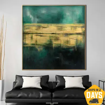 Abstract Green Painting Canvas Emerald Oil Painting Gold Wall Art Modern Artwork Luxury Painting For Living Room Wall Decor |...