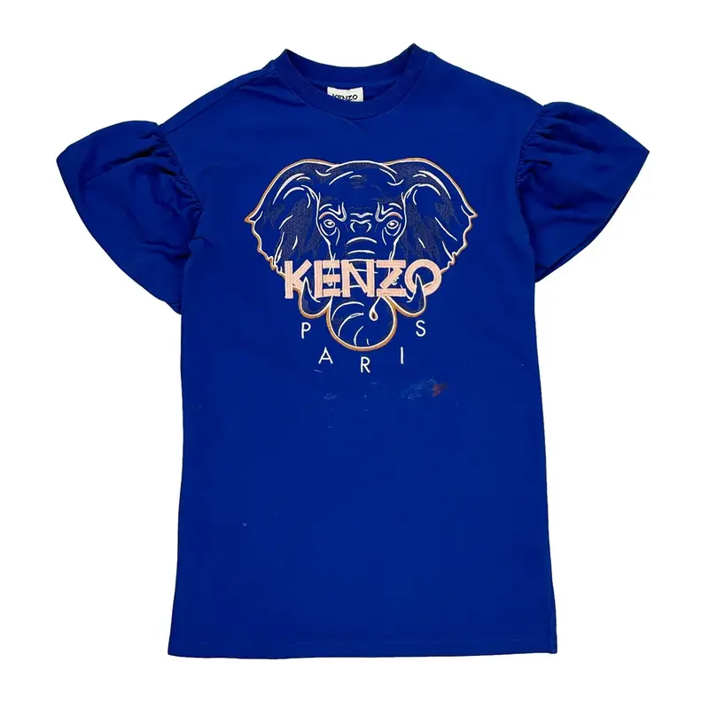 Age 10 Kenzo Graphic T-Shirt Dress - Small Blue Cotton
