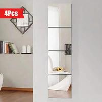 Square Acrylic Mirror Wall Sticker, 4 Counts/set Removable Self-adhesive Mirror Wall Decal, Wall Decor for Home Living Room B...