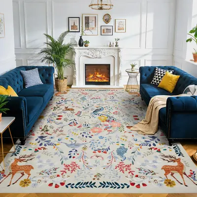 Garvee 10x13 Washable Area Rug Non-Slip Low Pile Stain Resistance Animal Carpet for Living Room Bedroom Dining Room Beige
