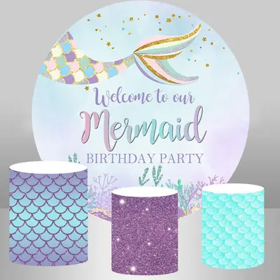 Aperturee Purple Glitter Mermaid Birthday Day Circle Backdrop | Custom Round Birthday Backdrop | Custom Round Backdrop | Roun...