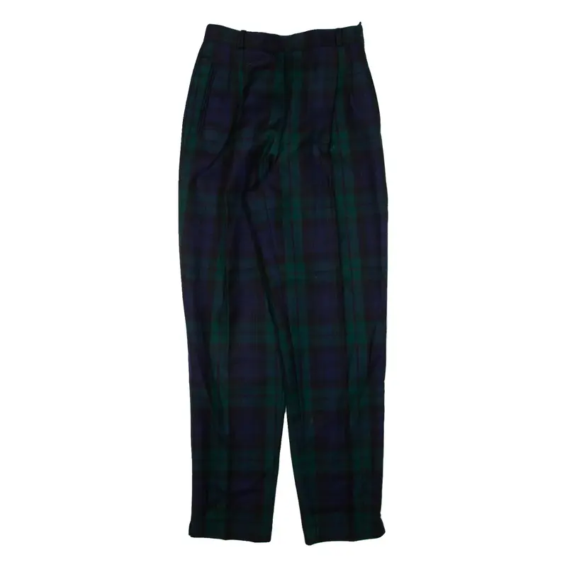 Pleated Check Womens Knit Trousers Blue Regular Tapered W26 L29