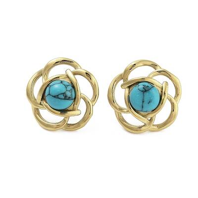 Ion Plating(IP) 304 Stainless Steel & Synthetic Turquoise Beaded Stud Earrings for Women