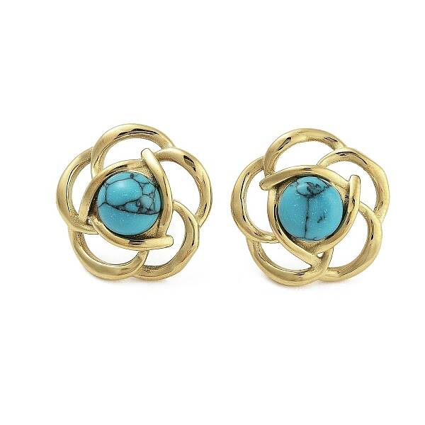 Ion Plating(IP) 304 Stainless Steel & Synthetic Turquoise Beaded Stud Earrings for Women