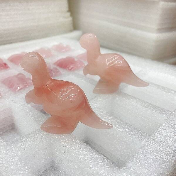 Natural Rose Quartz Carved Dinosaur Figurines Statues for Home Office Desktop Decoration