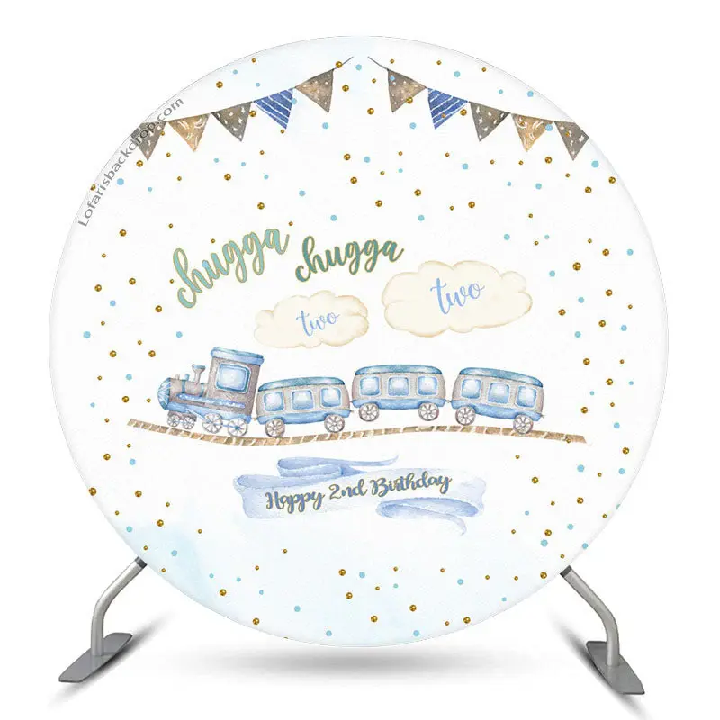Aperturee Lovely Train Dots Round Happy 2Nd Birthday Backdrop | Round Backdrop Stand Covers | Custom Round Backdrop | Custom ...