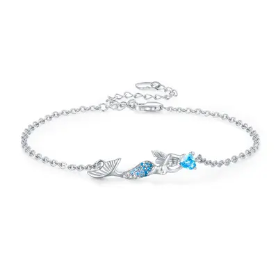 Sterling Silver Cubic Zirconia Mermaid Charm Bracelet