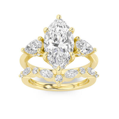 Celestia Lab Grown Marqusie Diamond Engagement Ring with The Angelina Wedding Band | 10K Yellow Gold 3 ct. tw.