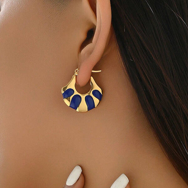 Fashionable Delicate Simple Color Block Fan-shaped Stainless Steel Hoop Earrings for Women